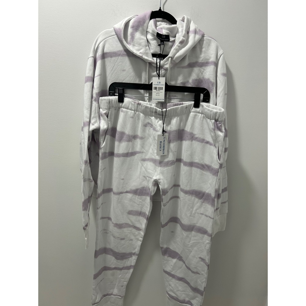 Uncommon Basics NWT Womens 2XL Purple White Tie Dye Comfy Hoodie & Joggers Set